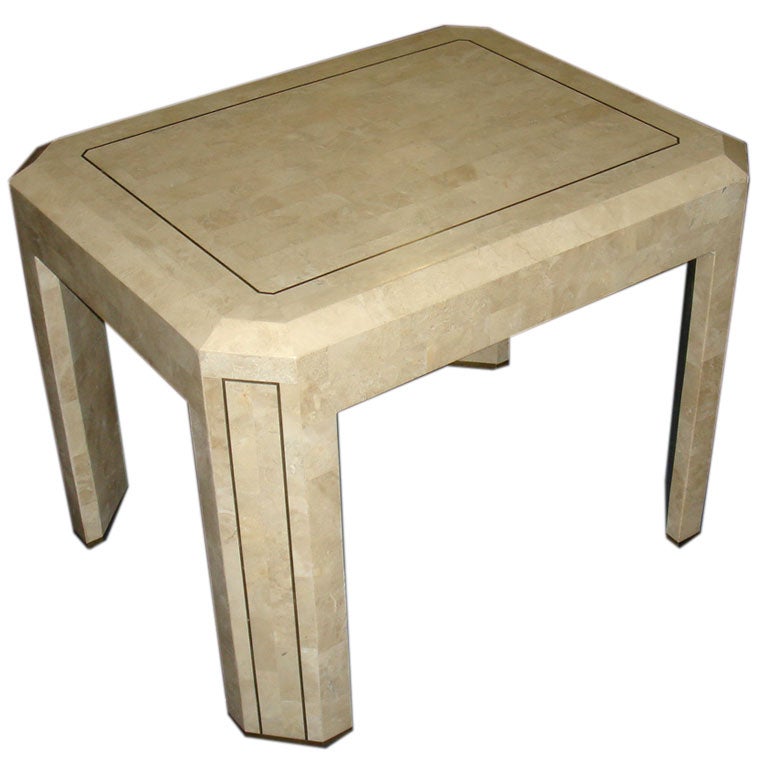 A Maitland Smith Stone Tile and Brass-inlaid End Table