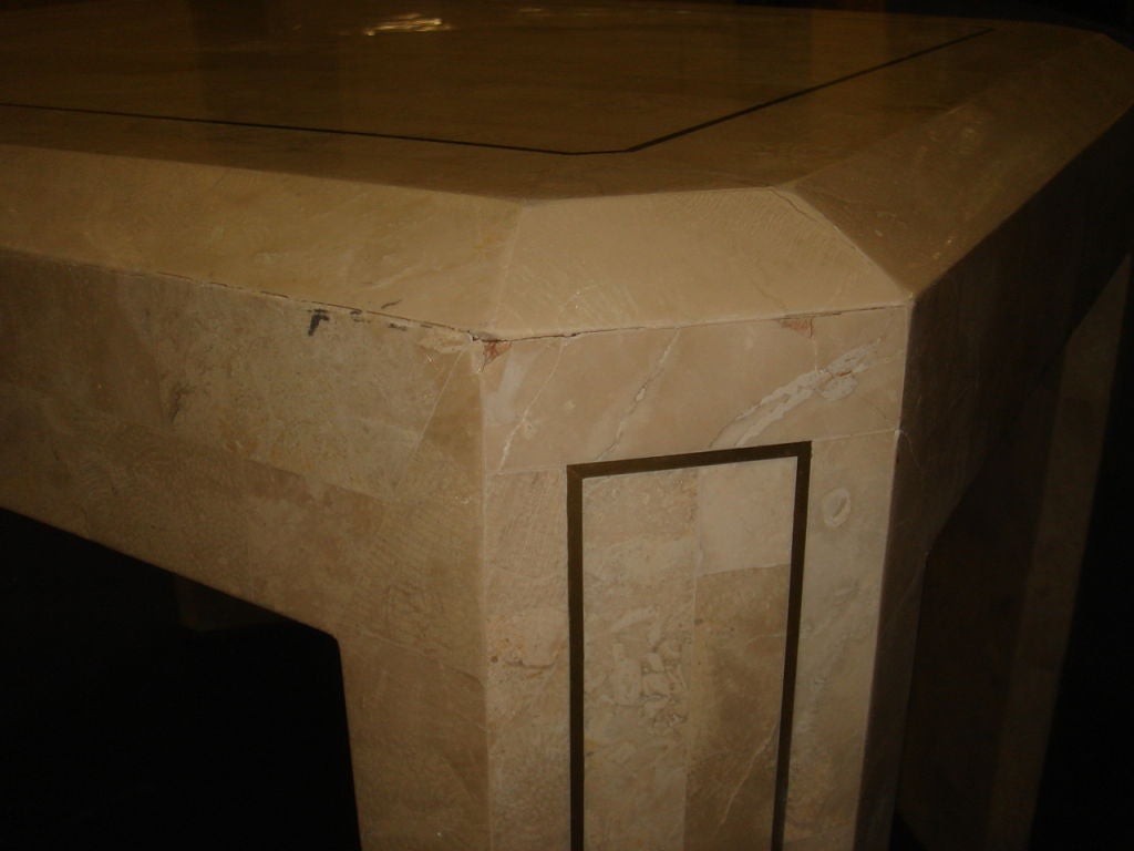A Maitland Smith Stone Tile and Brass-inlaid End Table 2