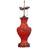 Antique A fine Chinese Cinnabar  vase mounted as a lamp