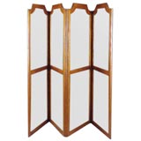 An Impressive Four Panel Floor Oak and Glass Folding Screen