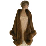 Used CASHMERE AND FUR WRAP /THROW