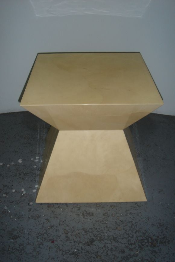 GOATSKIN / PARCHMENT PEDESTAL TABLE ATT. TO KARL SPRINGER