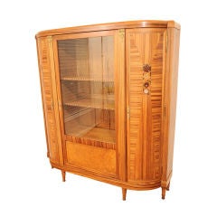 Antique Rosewood Art Deco Display Cabinet with Intricate Inlay