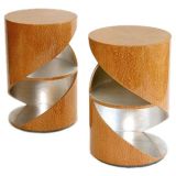 Exotic Lacewood Cylindrical Form "Cyclone" Side tables