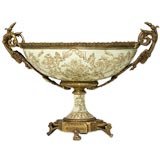 Antique LOUIS XVI STYLE CLOISENNE FOOTED URN WITH BRASS MOUNTS