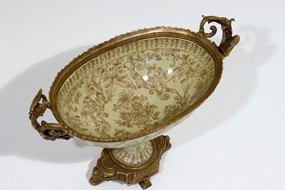 Brass LOUIS XVI STYLE CLOISENNE FOOTED URN WITH BRASS MOUNTS For Sale