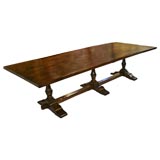 Antique Tuscan Style Walnut Trestle Dining Table