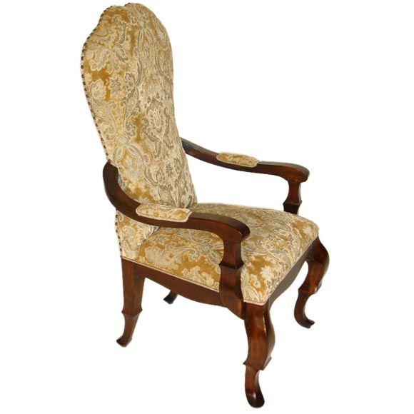 Queen Anne Style Cartouche Back Arm Chair For Sale