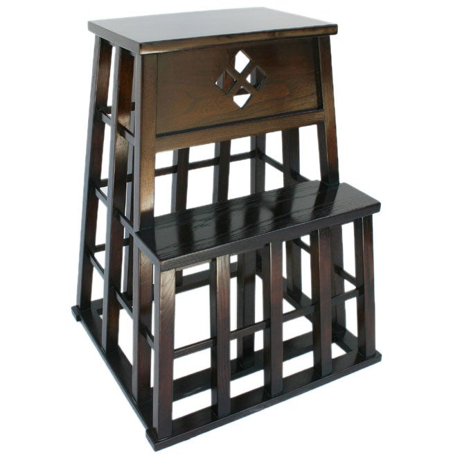 JAPANESE DARK ELM STEP LADDER For Sale
