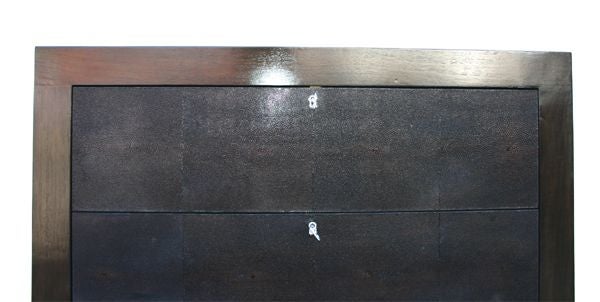 An Art Deco Stingray and Walnut Three-Drawer Commode