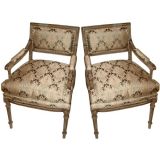 A pair of Louis XVI style gray painted fauteil