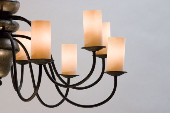 A Twelve Arm Gilt Porcelain Two-Tier Chandelier