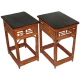 Delicate Pair of Chinese Bamboo Side Tables with Lacquered Tops