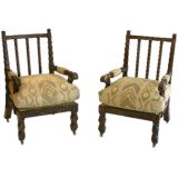 Jacobean Revival Oak Loung Chairs