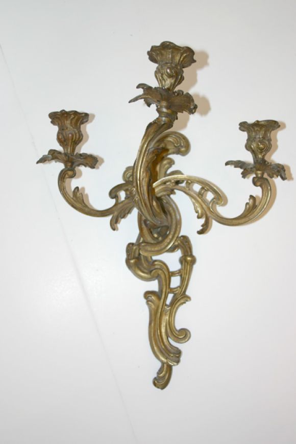 A Pair of Louis XV Gilt Bronze Rococo Sconces
