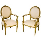 A PAIR OF LOUIS XVI STYLE OVAL BACK CHAIRS