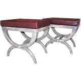 Pair of Great Faux Alligator "X" shaped Stools