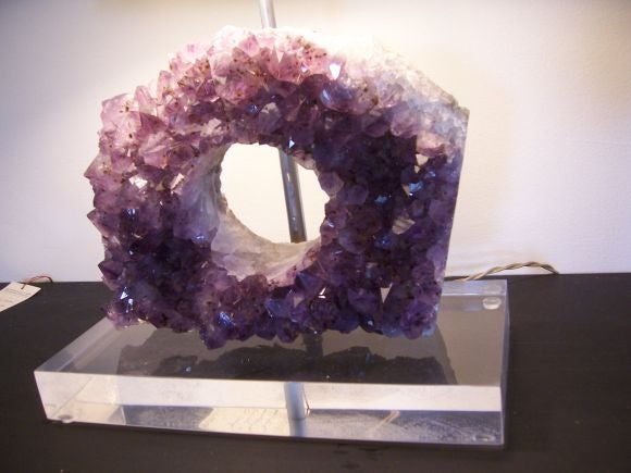 Amethyst Cyrstal Specimen on Lucite Base Table Lamp