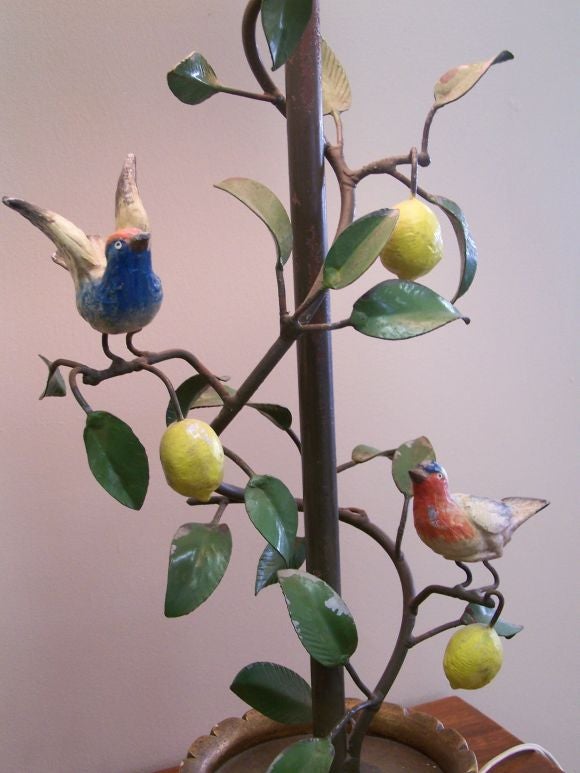Italian Tole Lamp of Birds on a Lemon Tree