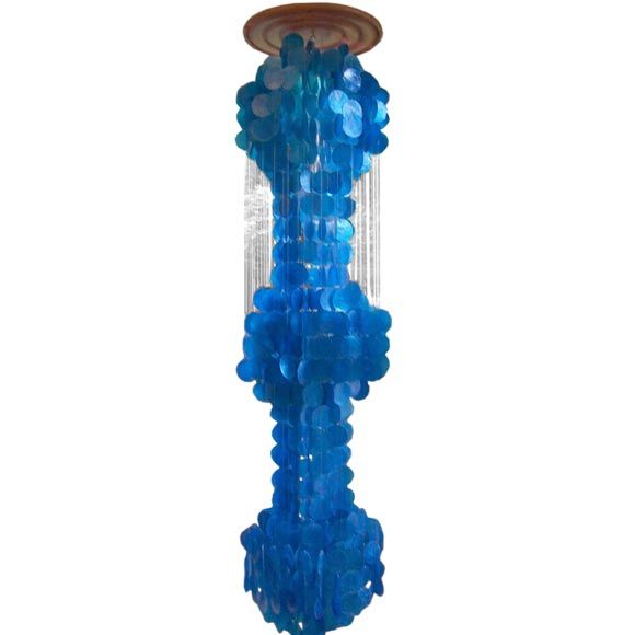 Rare Blue Capiz Shell Hanging Light