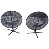 Retro A Pair of Woven Leather Saucer Chairs