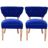 Pair of Velvet Blue Vanity Chairs