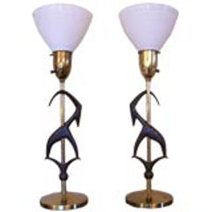 Pair of Antelope Lamps by Rembrandt with Original Vintage Shades 3