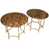 A Pair of Parquet Design Tiger-Eye Side Tables