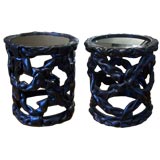 Pair of Black Resin Ribbon Sidetables