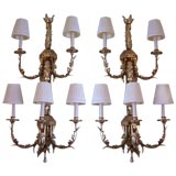 Oversized Gilded Metal Applique Sconces (2 pairs avail)
