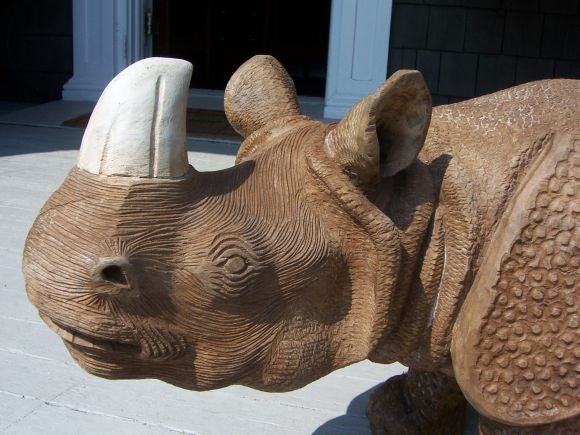 A Whimsical Carved Wood  Rhino