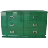 Phenomenal Emerald Green Wood and Chrome Chest of Drawers