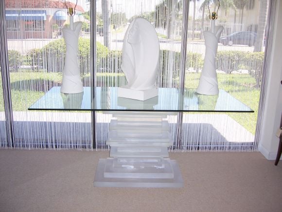 Stacked Thick Frosted Lucite Base Console/Table