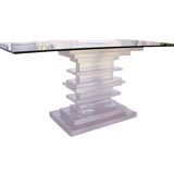 Stacked Thick Frosted Lucite Base Console/Table