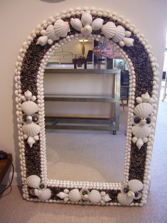 A Vintage Shell Decorated Mirror For Sale 1
