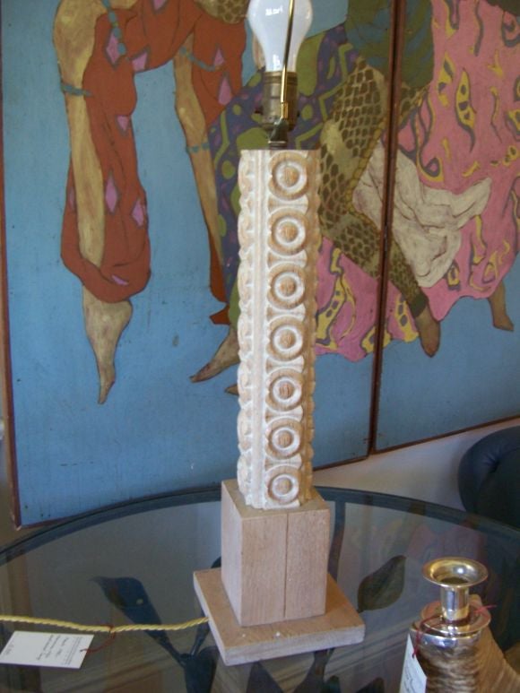 1940's French Carved Wood Lamp in the Polynesian Style