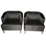 Pair of Low Curved Back Armchairs