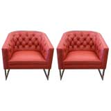 A Pair of Milo Baughman Barrel Back Tufted Chairs