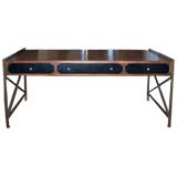 A Leather Front and Bronze Desk possibly by Marc Duplantier