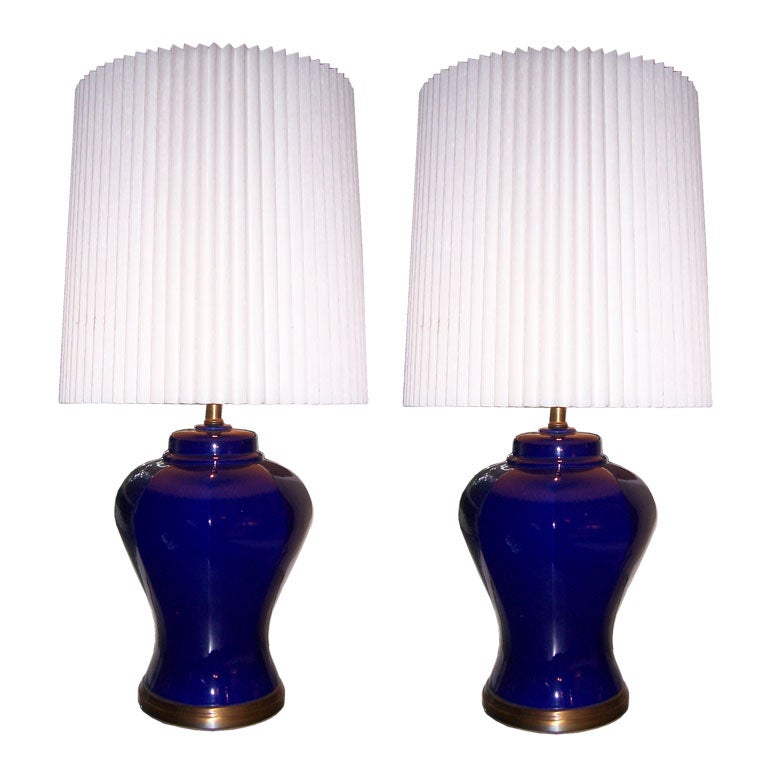 A Pair of Cobalt Blue Ginger Jar Table Lamps