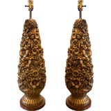 A Pair of Gilded Topiary Plaster Lamps