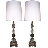 A Pair of Crystal and Marble Lamps