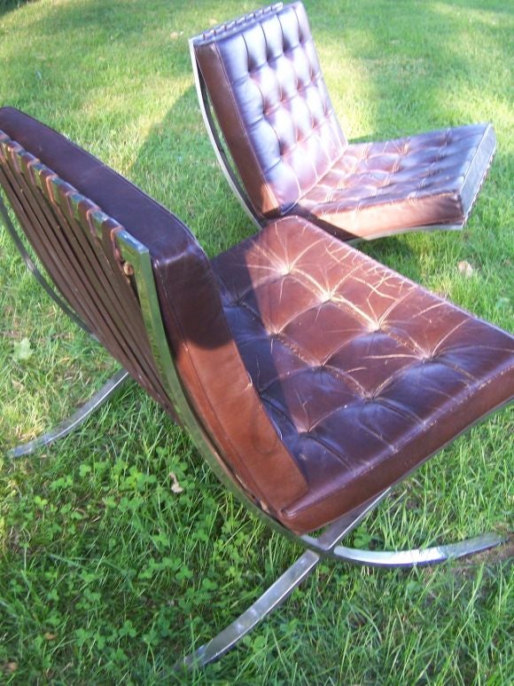 These incredible original brown chocolate leather chairs are a classic Knoll design.  The leather is beautifully worn and unique.