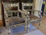 Fabulous Pair of 1950's Indian Armchairs w/ Ivory Bone Inlay