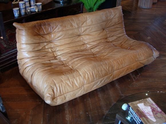 original, ribbed, leather 3 seater sofa known as 