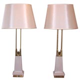 Retro A Pair of Stiffel Lamps, Brass With Lenox China Bases