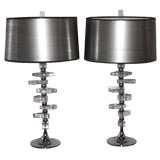 Pair of stacked lucite 
chrome lamps