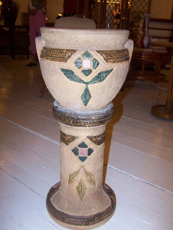 Large jardiniere and pedestal by Roseville Pottery Co., Zanesville, Ohio.  From the 