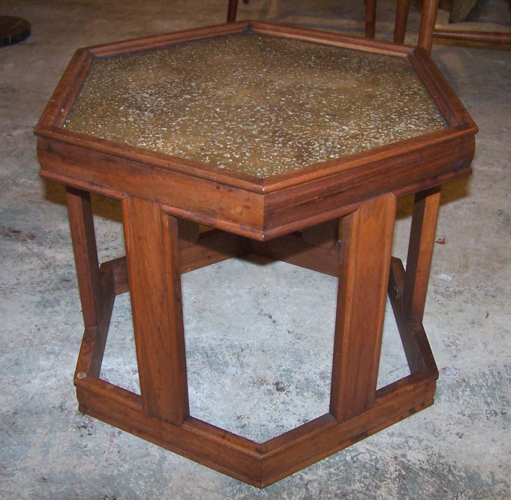 Pair of Brown Saltman Hexagonal End Tables