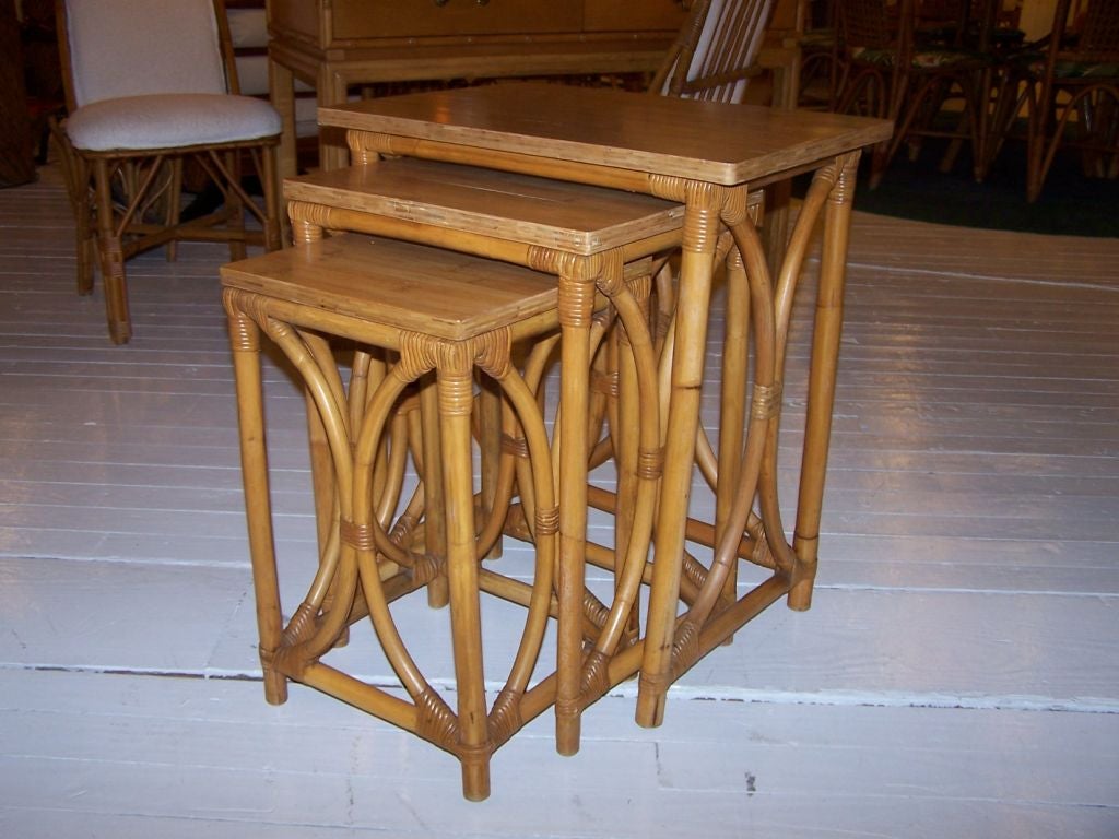 Fine & Rare Set of Rattan & Bamboo Nesting Tables